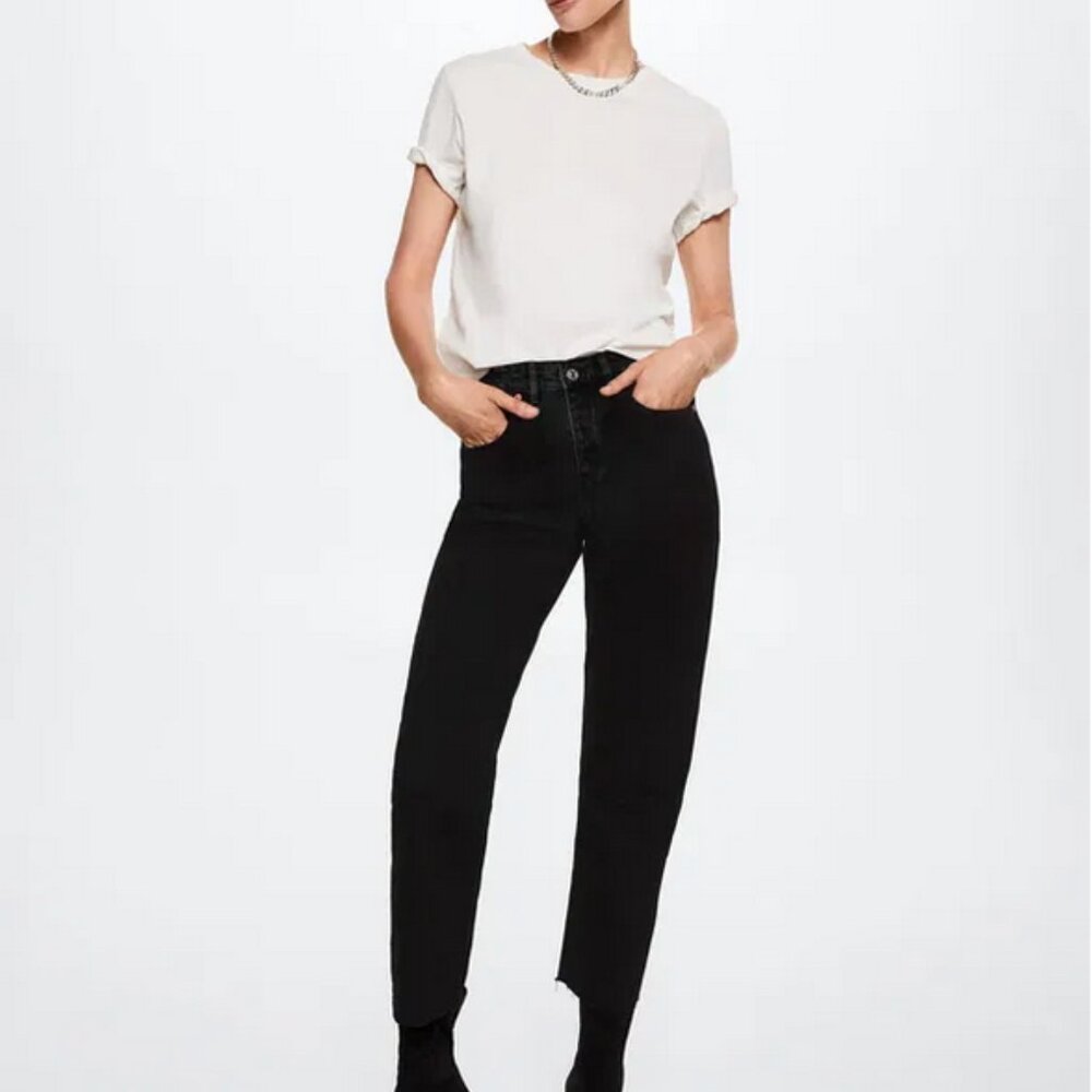 Mango Jeans Havana Black High Rise Cropped Straight Jeans